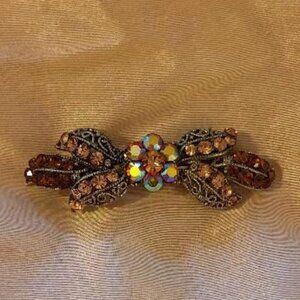 Iridescent & Rose Tone Rhinestone Barrette